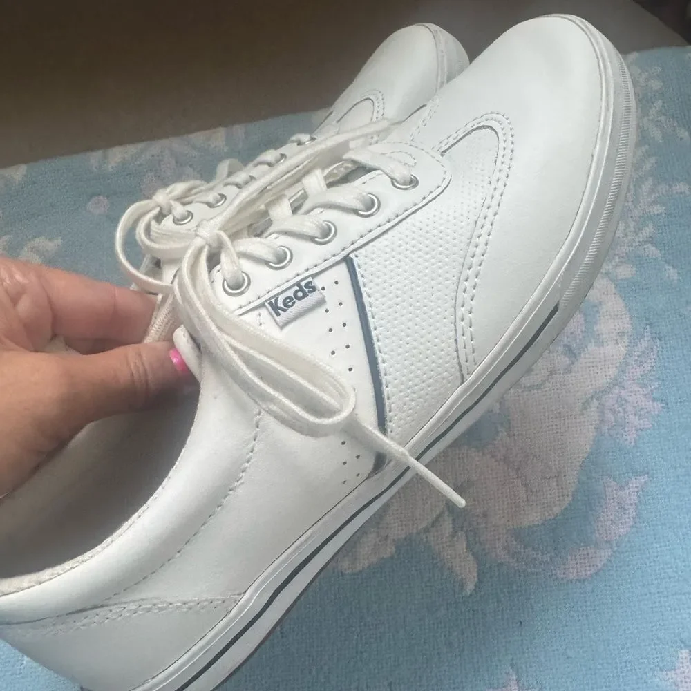 Keds Sz 7 White Leather Ortholite Lace-Up Sneakers EUC